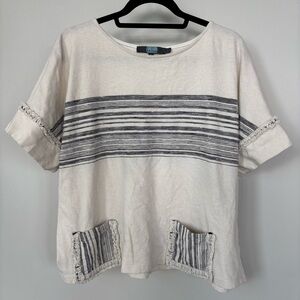 Eva Franco Cream‎ Short Sleeve Top Size XL